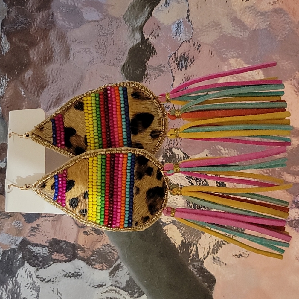 Fringe Serape Leopard Earrings